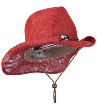 Cowboy Hats Fashion Straw Cowboy Hat with Chin Cord - Red - C411E8U36GP $29.91