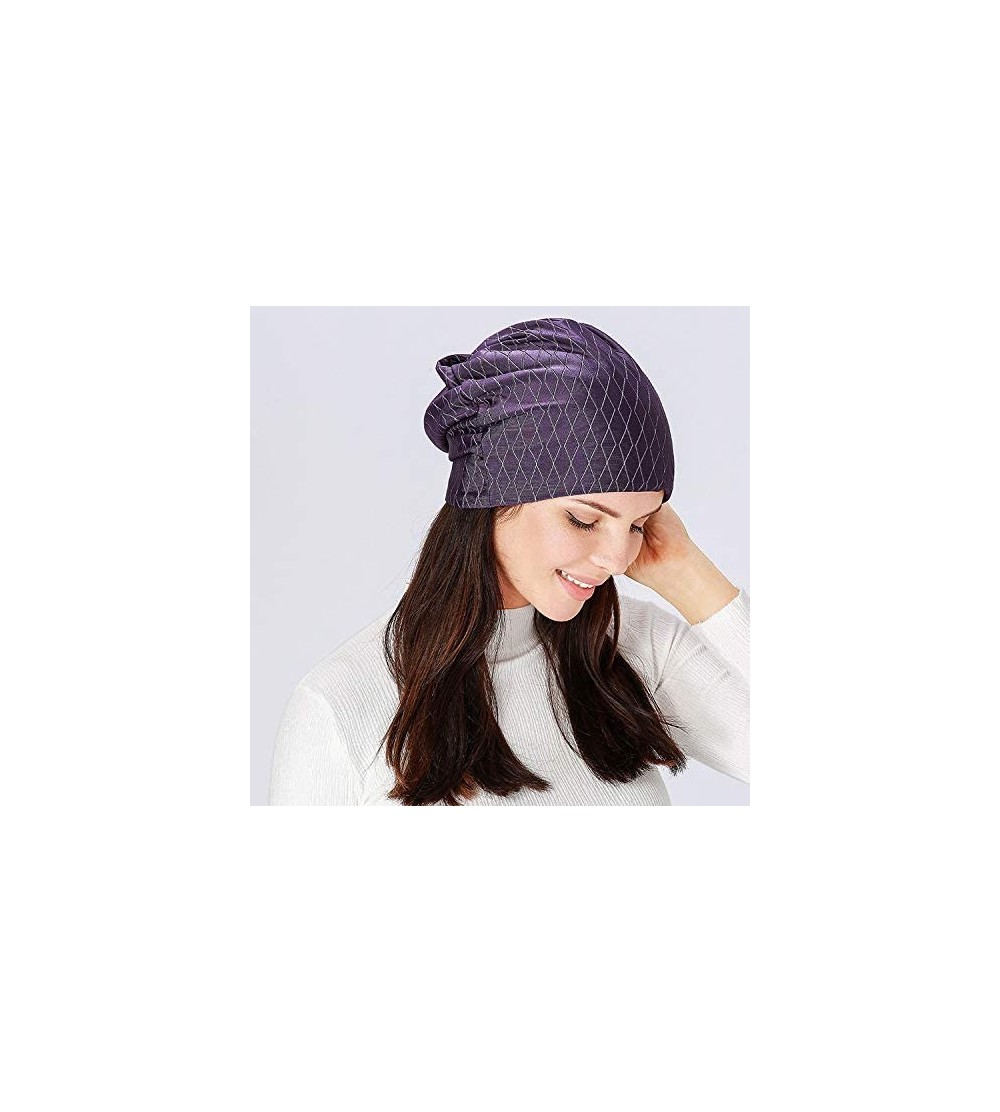 Skullies & Beanies Winter Sleeping Beanie Knit Hats-Women Warm Soft Cotton Headwear Caps for Cancer Chemo - Purple - CI192KTY...