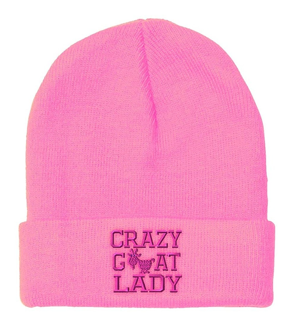 Skullies & Beanies Beanie for Men & Women Crazy Goat Lady Pink Embroidery Skull Cap Hat 1 Size - Soft Pink - CF18A9CKM60 $9.44