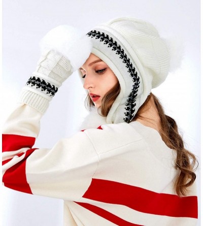 Skullies & Beanies Women Knit Beanie Winter Ski Hat Cap with Earflap Pom Glove Set - Hat Glove Set_white - C7188KWUHRL $22.21