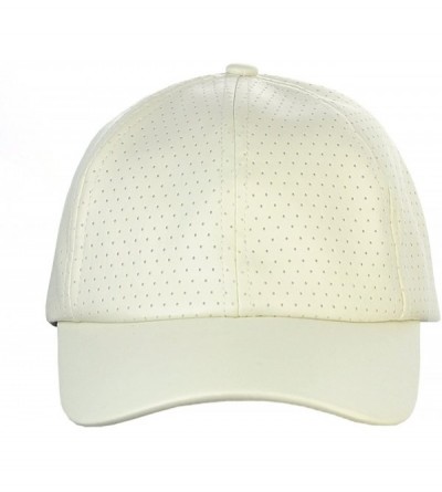 Baseball Caps Soft PU Leather Perforated Precurved Baseball Cap - Off White - CI12FJIXV5Z $14.63
