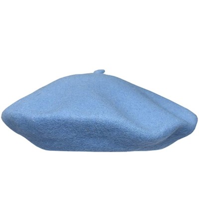 Berets Women's Wool Solid Color Classic French Beret Beanie Hat - Sky Blue - CI196AZOHT0 $8.70