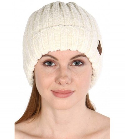 Skullies & Beanies Hand Knit Beanie Cap for Women- Soft Handmade Handknit Thick Cable Hat - Ivory 15 - CO18QOMC3OO $10.09