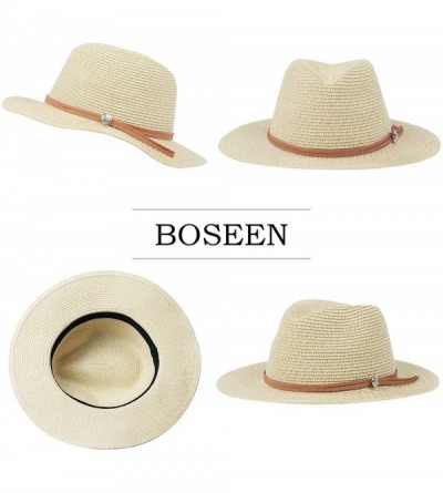 Sun Hats Women Beach Straw Sun Hat Fedora Floppy Wide Brim Summer Panama Hat Beach Cap UV UPF50+ (Khaki) - C818UU0406C $11.74