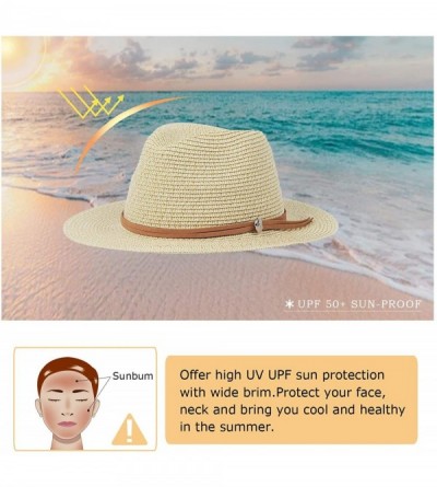 Sun Hats Women Beach Straw Sun Hat Fedora Floppy Wide Brim Summer Panama Hat Beach Cap UV UPF50+ (Khaki) - C818UU0406C $11.74