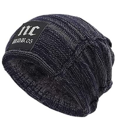 Skullies & Beanies 3 in 1 Winter Beanie Hat Scarf and Gloves Set Warm Knit Hat Thick Fleece Lined for Men Women - Nc Navy - C...
