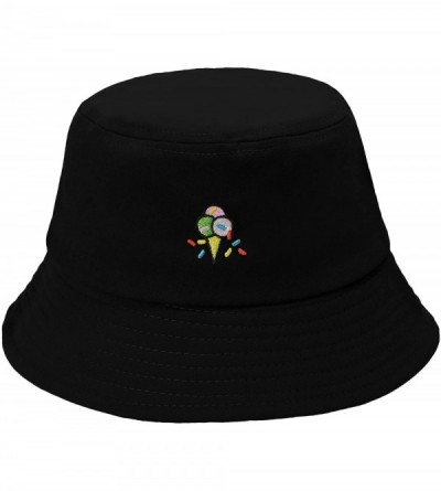 Bucket Hats Unisex Fashion Embroidered Bucket Hat Summer Fisherman Cap for Men Women - Ice Cream Black - CY1983RSGKN $33.70
