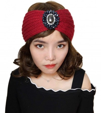 Cold Weather Headbands Retro Bohemian Beads Cable Knitted Winter Turban Ear Warmer Headband - Red - C3189N69X00 $16.89