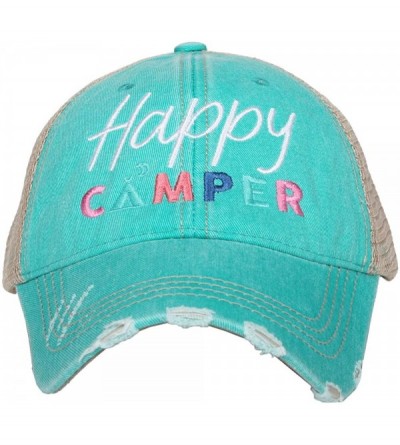 Baseball Caps Happy Camper Women's Trucker Baseball Hat - Trucker Hat for Women - Stylish Cute Ball Cap - Teal Colorful - C61...