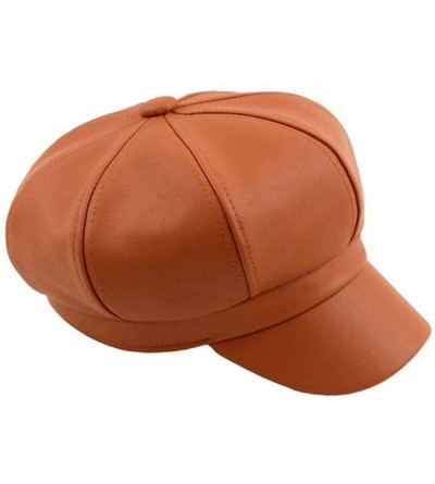 Newsboy Caps Womens Retro PU Leather 8 Panel Ivy Newsboy Cabbie Gatsby Painter Hats Caps - Tan1 - CL18ISC5HWQ $12.01