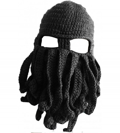 Skullies & Beanies Knit Beard Octopus Hat Mask Beanies Handmade Funny Party Caps with Wig Hair Winter - CH1855HGAKC $20.11