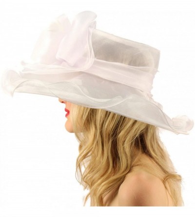 Sun Hats Superb Ruffle Edges Floral Feathers Organza Derby Floppy Wide 6" Dress Hat - White - C717XMNY3C6 $98.06