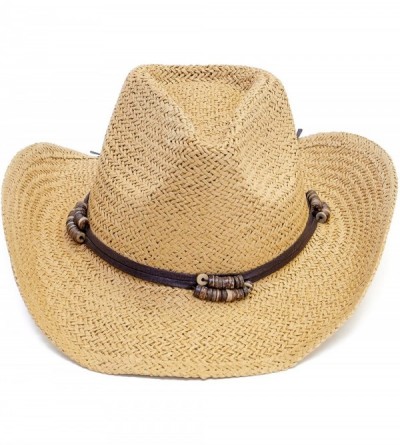 Cowboy Hats Old Stone Straw Cowboy Cowgirl Hat for Men Women Wide Brim Sun Hat Western Style - Chloe Light Brown - CY18TAS06C...