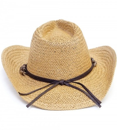 Cowboy Hats Old Stone Straw Cowboy Cowgirl Hat for Men Women Wide Brim Sun Hat Western Style - Chloe Light Brown - CY18TAS06C...