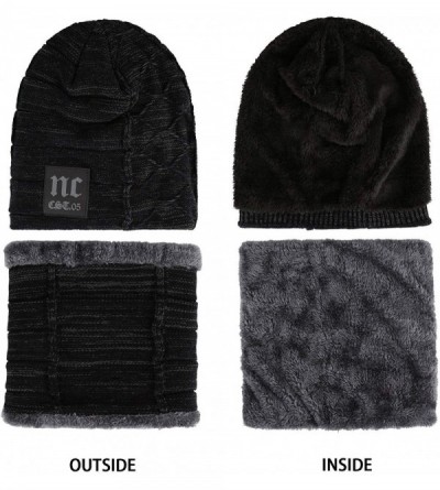 Skullies & Beanies Winter Beanie Hat Scarf Set Wool Warm Knit Hat Thick Skull Cap for Men Women - Black1 - CL18IMH2QAO $13.83