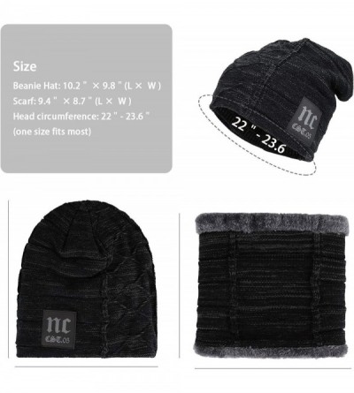 Skullies & Beanies Winter Beanie Hat Scarf Set Wool Warm Knit Hat Thick Skull Cap for Men Women - Black1 - CL18IMH2QAO $13.83