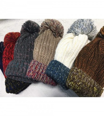 Skullies & Beanies 2PCS Parent-Child Hat Winter Super Warm Soft Knit Hat Mixed Color Beanie Ski Cap with Pom Pom - Red - C118...