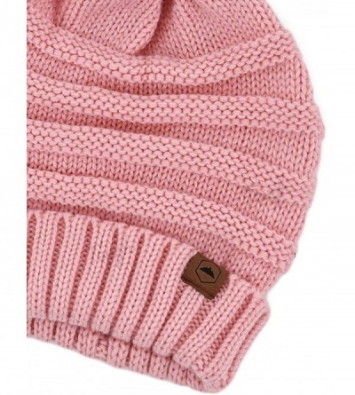 Skullies & Beanies Slouchy Cable Knit Beanie for Women - Warm & Cute Winter Hats for Cold Weather - Pink - CI184AL3U08 $9.35