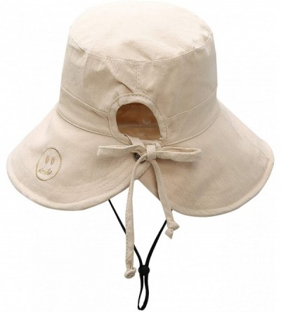 Sun Hats Womens Ponytail Summer Sun Hat Wide Brim UV Protection Foldable Safari Fishing Cap Floppy Bucket Hats - B-beige - CA...