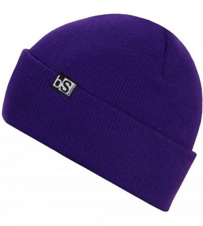 Skullies & Beanies Essential Beanie Hat with Flip Tag Multi-Season Headwear for Men and Women (One Size) - Purple - C818DO898...