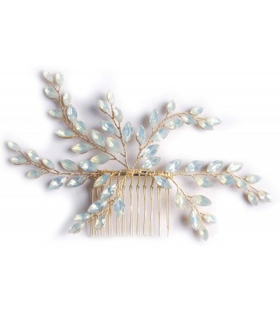 Headbands Bridal Crsytal Hair Accessories Blue Opal Crystal Handmade Bridal Headpiece - Golden Comb - CI18HSYUTLQ $15.76
