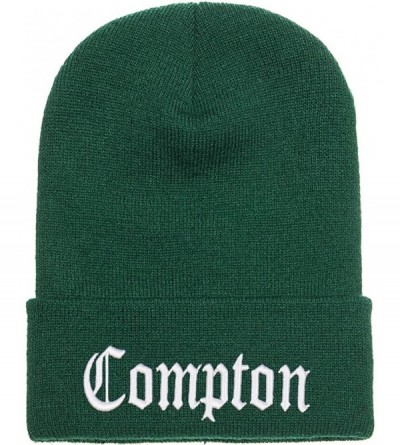 Skullies & Beanies 3D Embroidered Compton Warm Knit Beanie Cap Yupoong - Spruce - C1120S59JXR $14.20