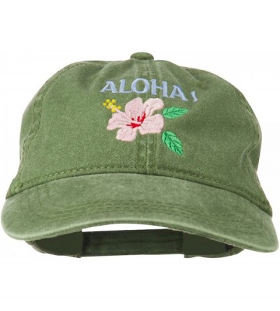 Baseball Caps Hawaii Flower Aloha Embroidered Washed Cap - Olive Green - C211RNPI8XD $45.83