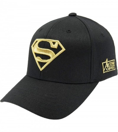 Baseball Caps DC Comics Superman Fitted Hat Men Women Flexfit Baseball Ball Cap Officially Licensed - Black/Gold - CB184U30HZ...