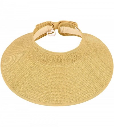 Sun Hats Women's Spring/Summer Collection Straw Woven Wide Brim Sun Visor Hat - Beige - C718E2ZMEZA $29.57