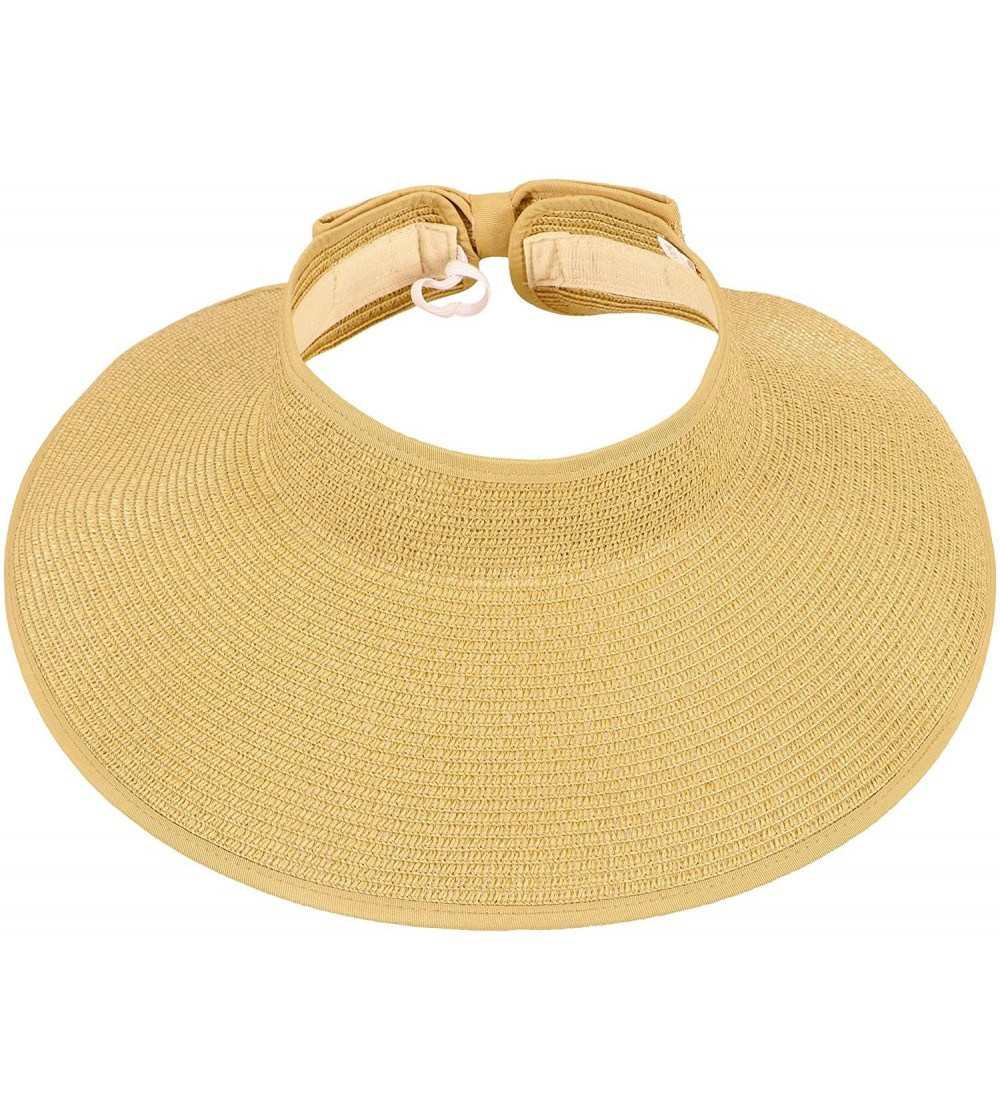 Sun Hats Women's Spring/Summer Collection Straw Woven Wide Brim Sun Visor Hat - Beige - C718E2ZMEZA $16.90