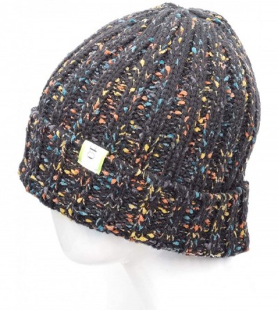 Skullies & Beanies Women's Winter Warm Colorful Flecked Yarn Rib Knit Beanie Hat with Reflective Stripe-Stretch Skull Cap - G...