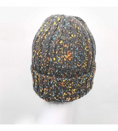 Skullies & Beanies Women's Winter Warm Colorful Flecked Yarn Rib Knit Beanie Hat with Reflective Stripe-Stretch Skull Cap - G...