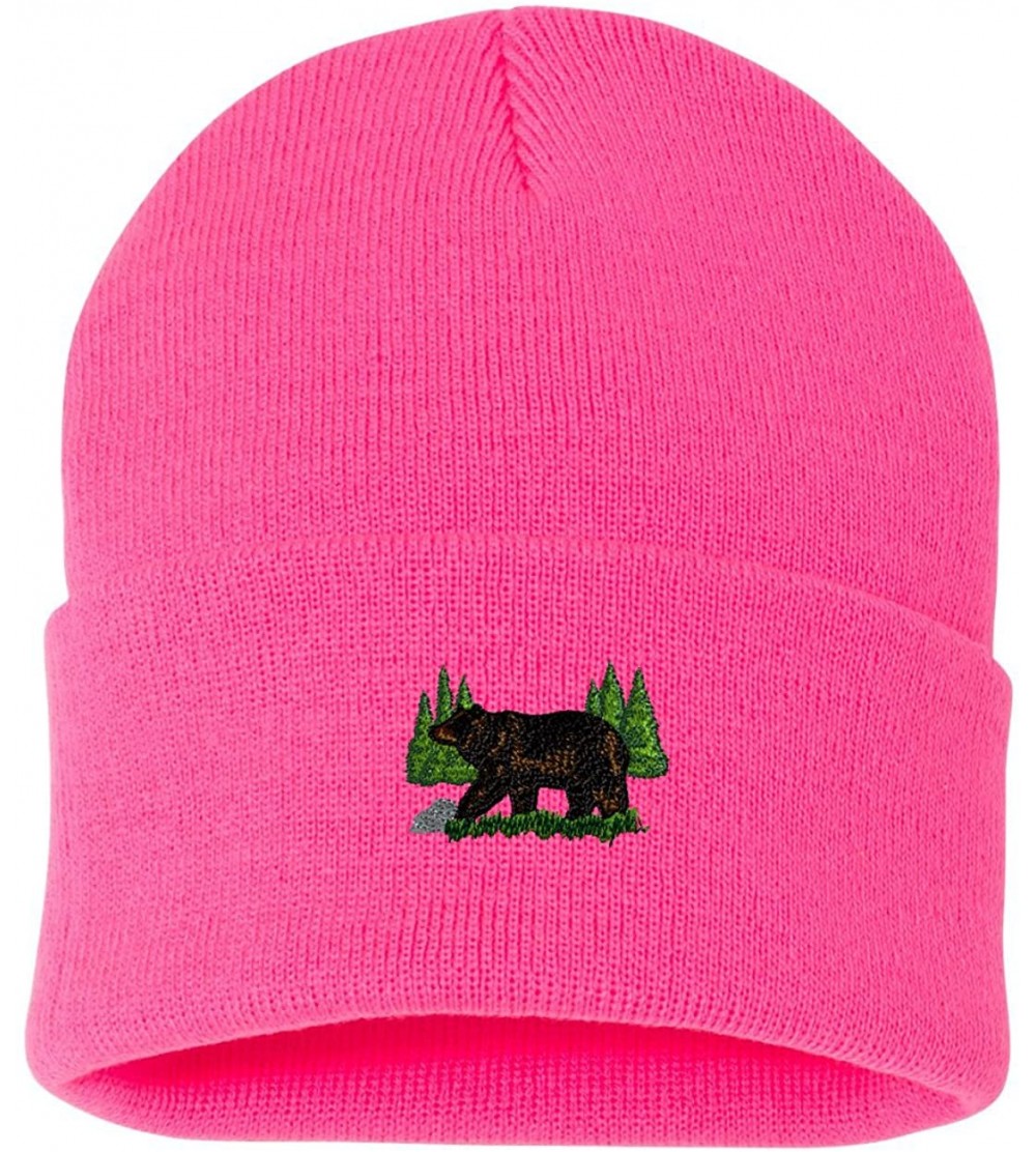 Skullies & Beanies Black Bear Custom Personalized Embroidery Embroidered Beanie - Hot Pink - CG12N7XMH1A $19.81