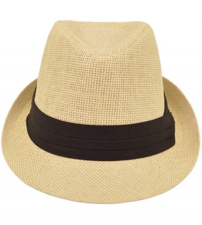 Fedoras Unisex Classic Fedora Straw Hat with Black Cotton Band - Diff Colors Avail - Natural - C411LGBBYS1 $10.29