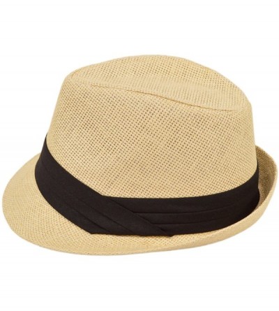 Fedoras Unisex Classic Fedora Straw Hat with Black Cotton Band - Diff Colors Avail - Natural - C411LGBBYS1 $10.29