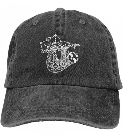Baseball Caps Women's Funny Sloth Baseball Caps Adjustable Washed Denim Ball Cap Dad Hat Black - Sloth Yoga - CU192U4A38W $27.51