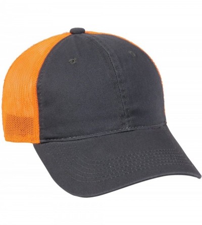 Baseball Caps Garment Washed Meshback Cap - Charcoal/Neon Orange - CI1832KQRKD $22.15