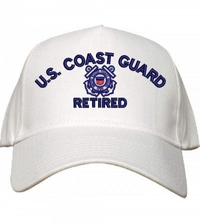 Baseball Caps U.S. Coast Guard Retired Embroidered Cap - White - High Profile - Cotton Twill - Import - C918OXWZXKK $26.06