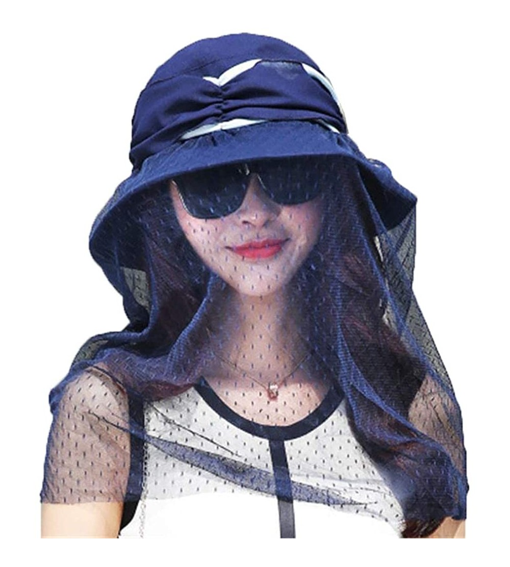 Sun Hats Women's UPF+50 Sun Visor Detachable Flap Hat Foldable Wide Brimmed UV Protection Hat - 3-navy - CT199L8RGU2 $18.69