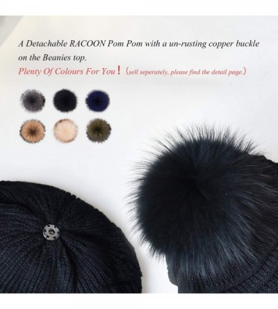 Skullies & Beanies Winter Hats for Women Slouchy Beanie hat Real Fur Pom pom Chunky Baggy - Black With Black Fur Pompom - C31...