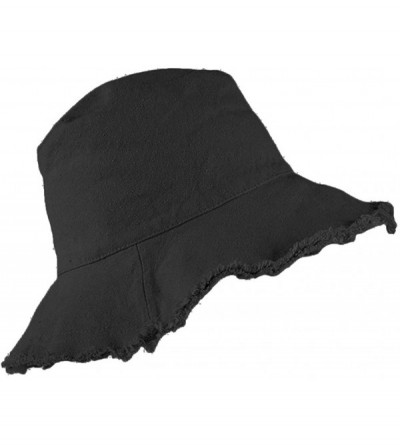 Bucket Hats Washed-Summer-Bucket Hat Distressed Retro-Fisherman Cap Solid Women - Black - C318RSTOUAS $12.39