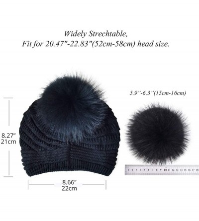 Skullies & Beanies Winter Hats for Women Slouchy Beanie hat Real Fur Pom pom Chunky Baggy - Black With Black Fur Pompom - C31...
