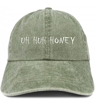 Baseball Caps Uh Huh Honey Embroidered Washed Cotton Adjustable Cap - Olive - CS18CUHOGKE $18.99