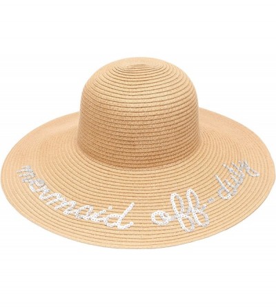 Sun Hats Women's Summer Wide Brim Sequins Verbiage Beach Sun Floppy Hat - Mermaid Off -Duty-light Brown - CX18CUCUO40 $17.54