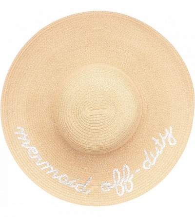 Sun Hats Women's Summer Wide Brim Sequins Verbiage Beach Sun Floppy Hat - Mermaid Off -Duty-light Brown - CX18CUCUO40 $28.59