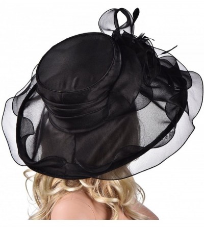 Sun Hats Womens Flower Kentucky Derby Wide Brim Church Dress Sun Hat A341 - Black - CR12EG43FEF $24.11