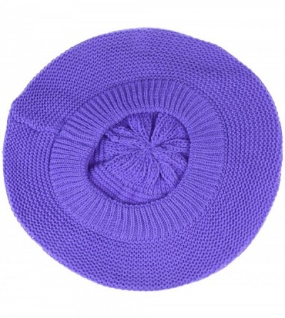 Berets JTL Beret Beanie Hat for Women Fashion Light Weight Knit Solid Color - 2pcs-pack Purple and Black - CD18QHM4C94 $19.34