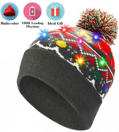 Skullies & Beanies Light Up Hat Beanie LED Ugly Xmas Party Beanie Cap Flashing Christmas Hat Knitted Cap for Women Kids - C11...