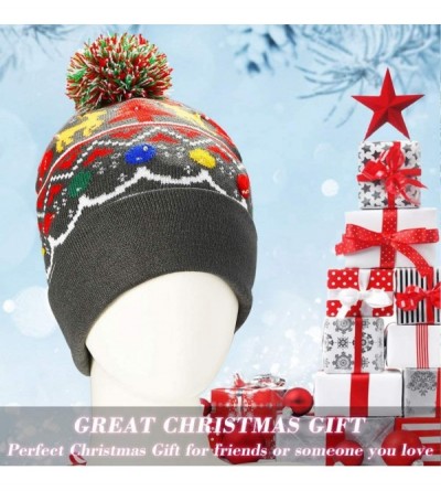 Skullies & Beanies Light Up Hat Beanie LED Ugly Xmas Party Beanie Cap Flashing Christmas Hat Knitted Cap for Women Kids - C11...
