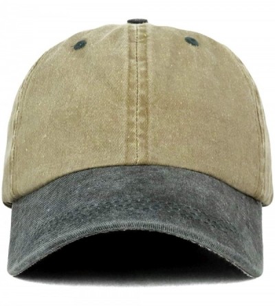 Baseball Caps Low Profile Unstructured Pigment Dyed Two Tone Baseball Cap - Khaki Black - CY18KR53SEL $11.11